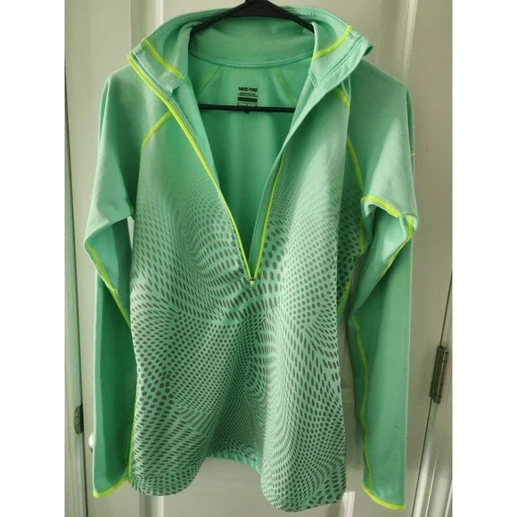 Nike Pro 1/4 Zip Pullover Long Sleeve Jacket Green Polka Dot Womens Medium - Picture 5 of 8